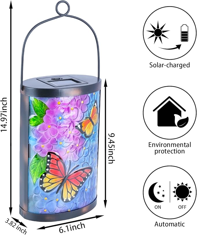 MUMTOP Hanging Solar Lantern Outdoor Waterproof LED Solar Lights Butterfly - Image 2