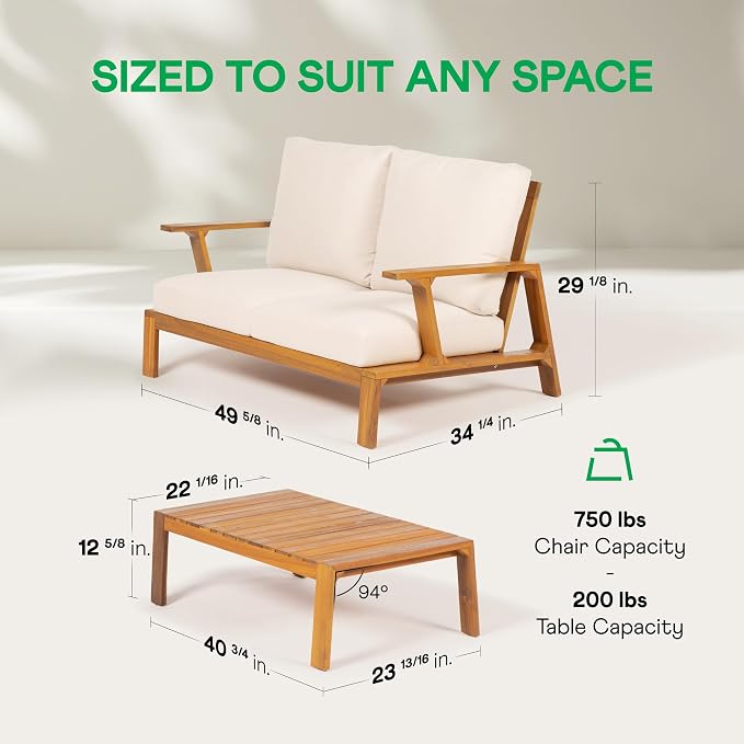 Idzo Jasper Solid Acacia Wood Loveseat Patio Set - Image 7