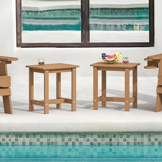 LUE BONA Outdoor Side Table Set of 2, HDPS Small Outdoor Adirondack Side Tables - Image 2
