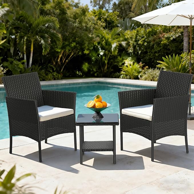 FDW Wicker Outdoor Furniture Patio Furniture Set of 3 Rattan Patio Chairs - Image 6