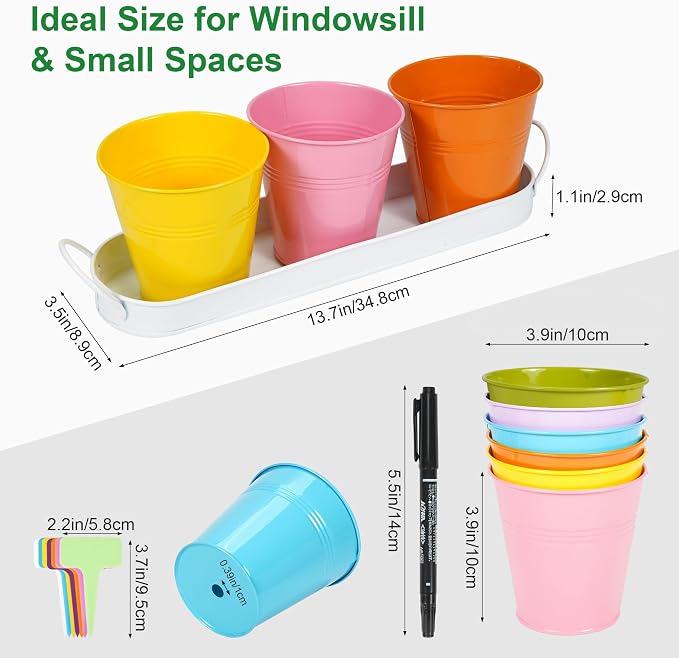 Herb Garden Planter Indoor Kit – 6 Metal Pots - Image 4