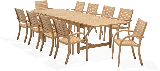 Amazonia Berlin 11-Piece Rectangular Extendable Patio Dining Set | Teak Finish by Affordableluxury