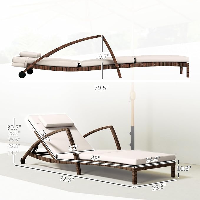 Outsunny Wicker Chaise Lounge Chair Outdoor Set of 2, 5-Position Adjustable - Image 3