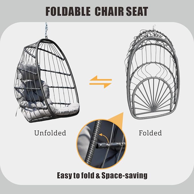 FREDEES Egg Swing Chair with Stand, Outdoor Hanging Egg Chair with Cushion - Image 7