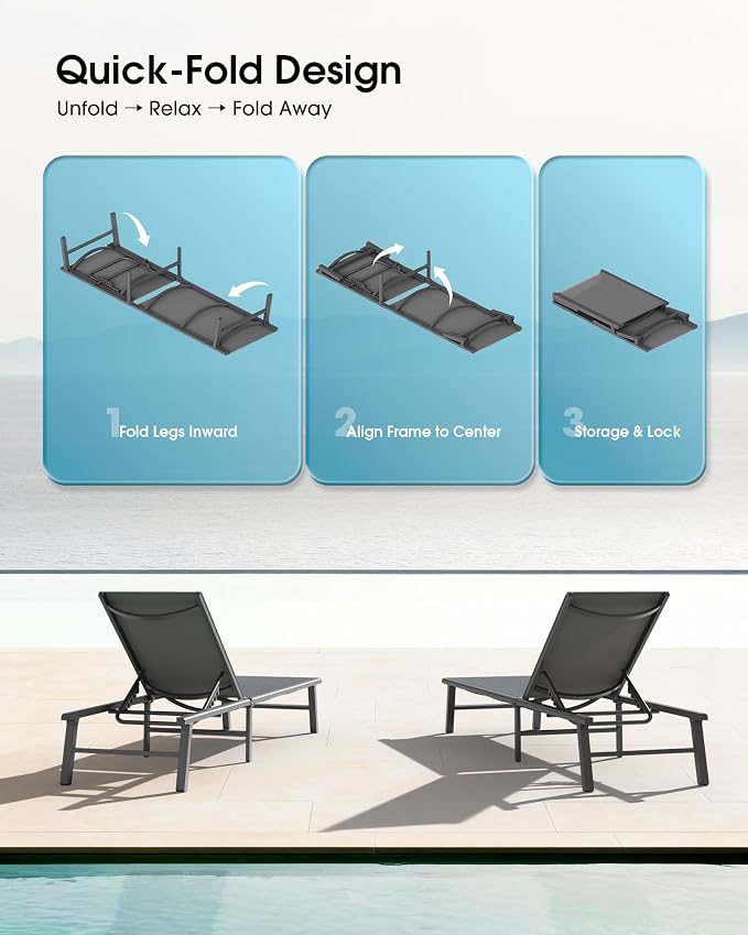 Ciokea Foldable Outdoor Lounge Chair, No Assembly Patio Chaise Lounge Outdoor - Image 3