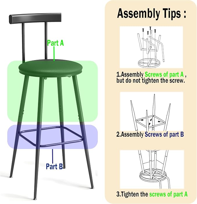 Bar Stools, Bar Chairs with Backrest and Footrest, Industrial Counter Stools - Image 7