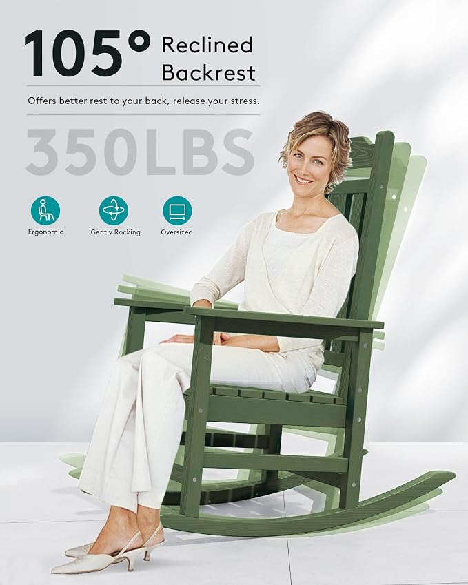 SERWALL Oversized Rocking Chair Set of 4 Outdoor, HDPE Outdoor Rocking Chair - Image 4