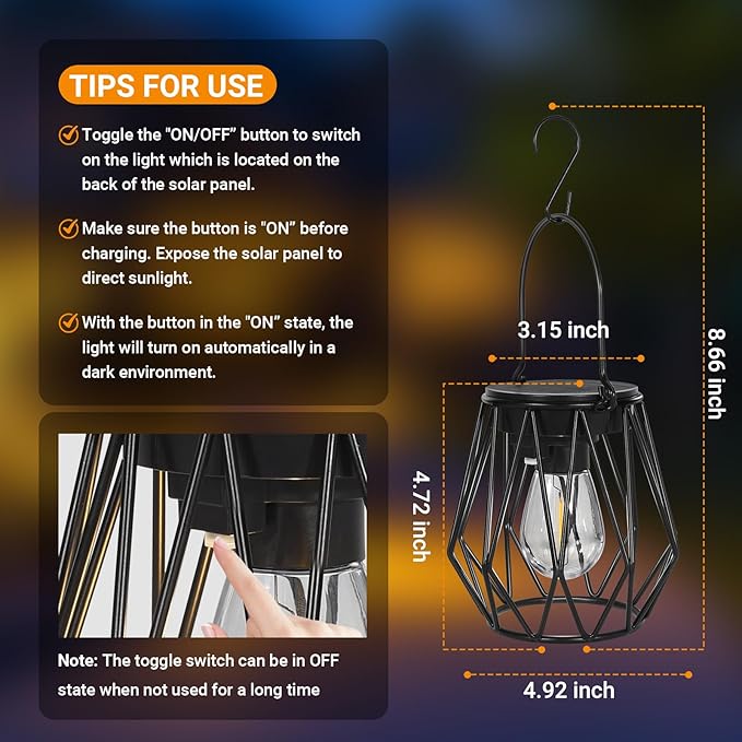 Solar Lanterns Outdoor Waterproof, Upgraded Powered Hanging Solar Lights - Image 6