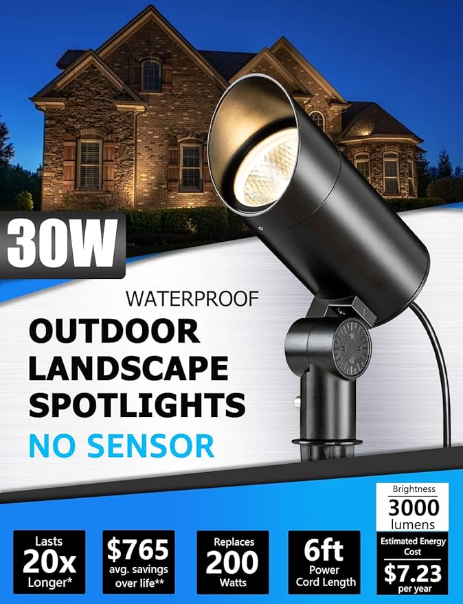 SUNVIE 30W Spot Lights Outdoor LED Spotlight 120V 3000LM Ultra Bright Flag Pole - Image 2