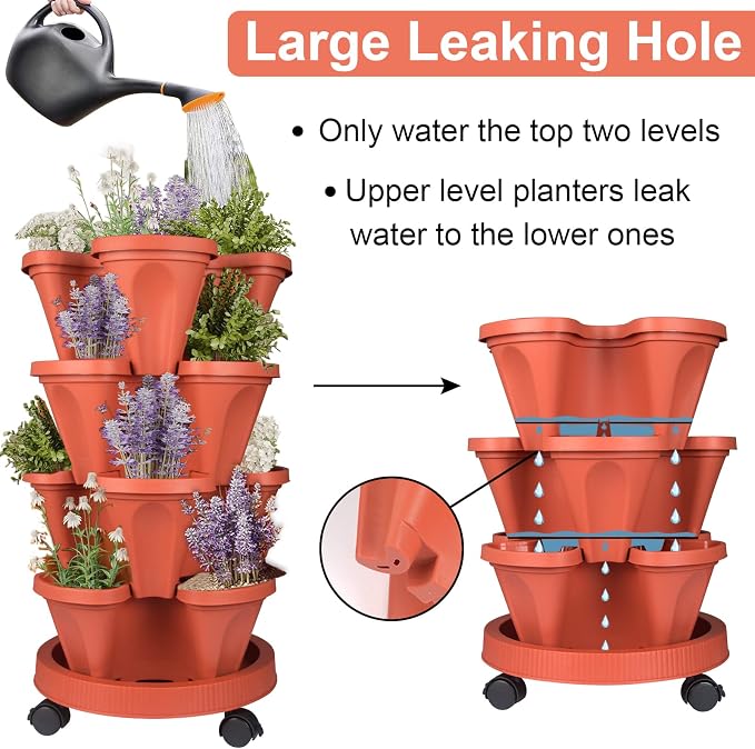 DUNCHATY Stackable Planters 4 Tier Vertical Garden Planting Tower Planters - Image 4