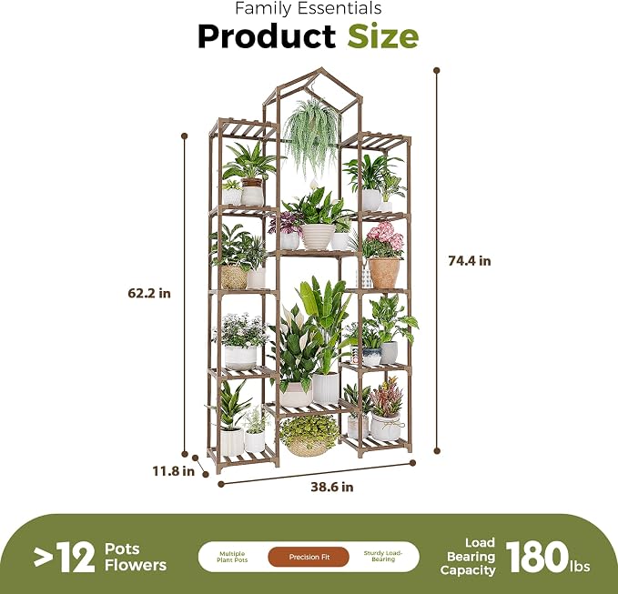 Bamworld 74.4" Tall Plant Stand Indoor Outdoor Wood Plant Shelf Hanging Plant - Image 3
