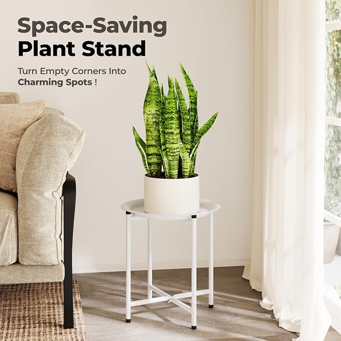Bamworld White Plant Stand Indoor Small Plant Table - Image 2