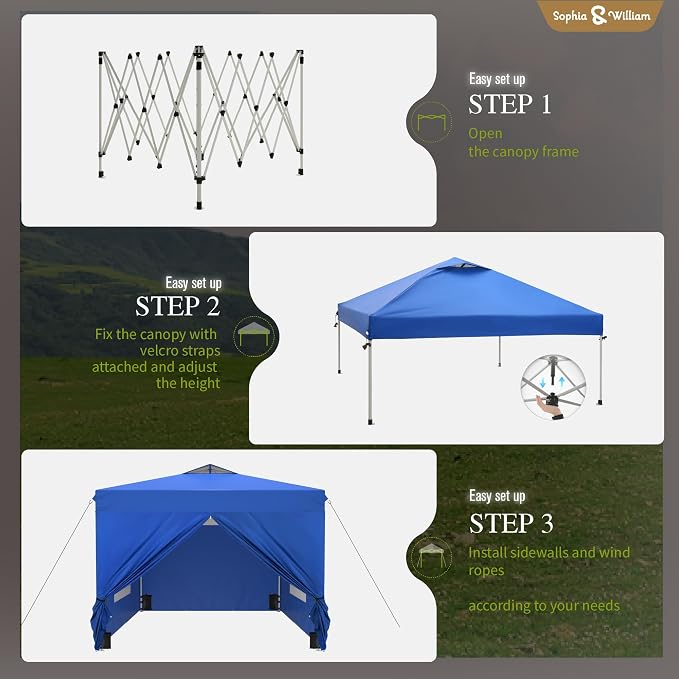 Sophia & William Canopy Tent Pop Up 10x10 ft One Person Push Set Up Canopies - Image 6