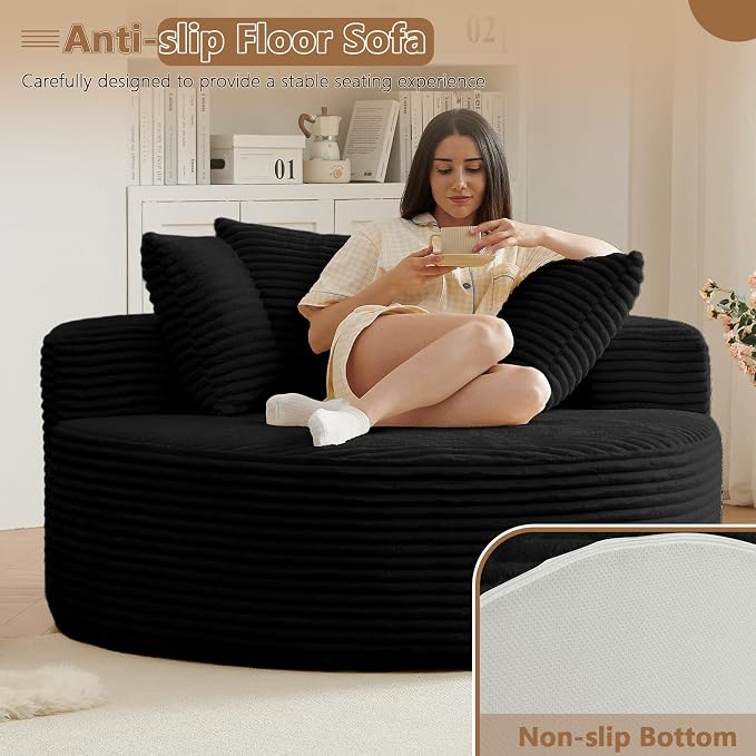 Oversized Round Chair Lounge Chaise Indoor, Upholstered Corduroy Deep Seat - Image 6
