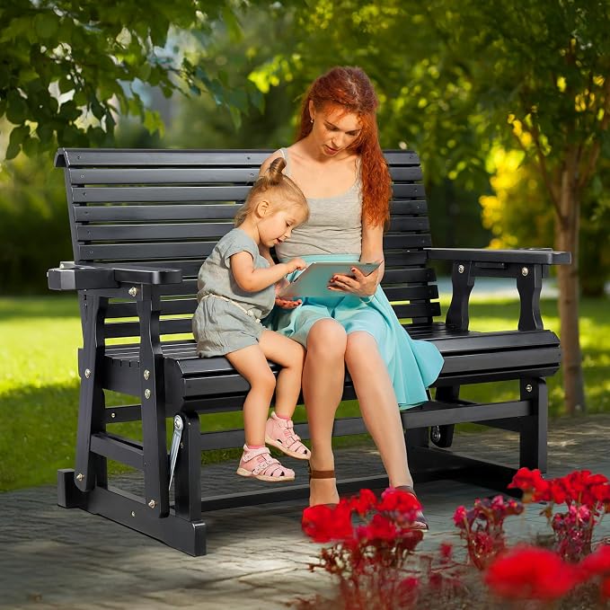 VINGLI Outdoor Glider Wood Patio Chair - Image 7