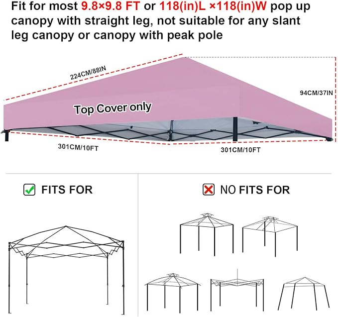 Joramoy 10×10 Canopy Replacement Top Only, Waterproof Pop Up Canopy Tent Top - Image 2