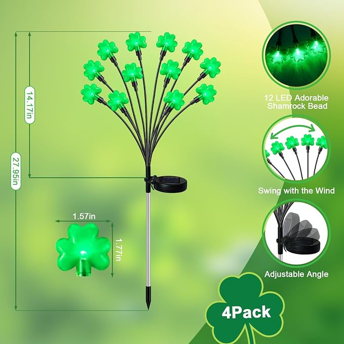 HELESIN St Patricks Day Decorations, 4 Pack St Patricks Day Outdoor Solar Lights - Image 2