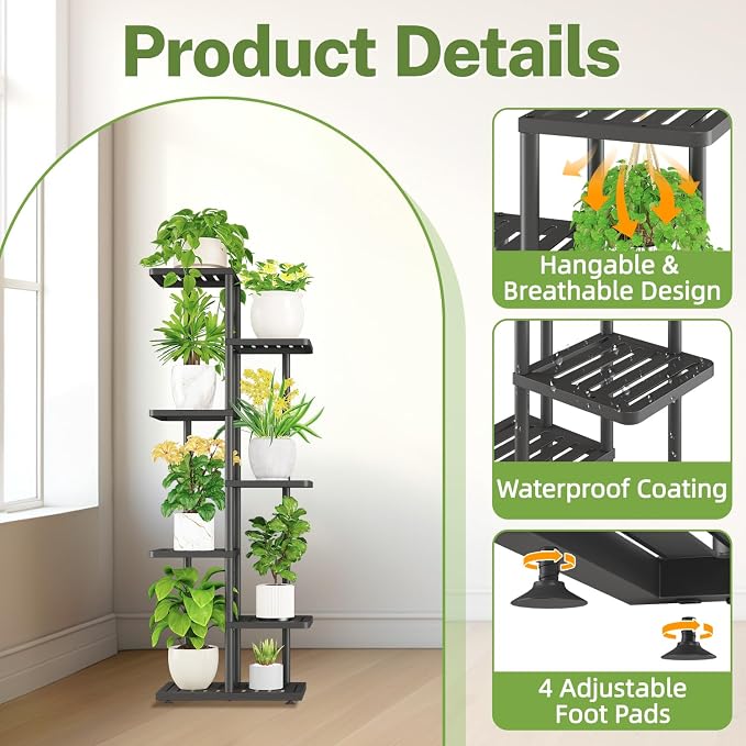 iDavosic.ly Plant Stand with Grow Light Indoor Outdoor, 6-Tier Tall Metal - Image 2