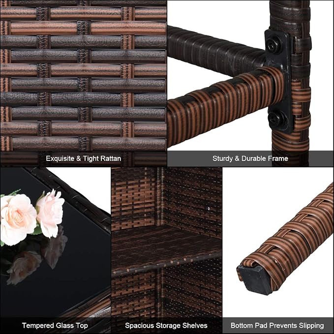 Outvita Outdoor Bar Table, 3 Piece Rattan Patio Bar Set - Image 6