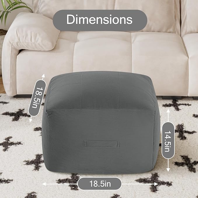 MeMoreCool Square Stuffed Pouf Ottoman Foot Rest, Floor Pouf Foot Stool - Image 2