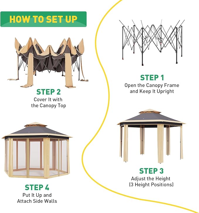13' x 13' Pop-Up Gazebo, Hexagonal Canopy Shelter - Image 3