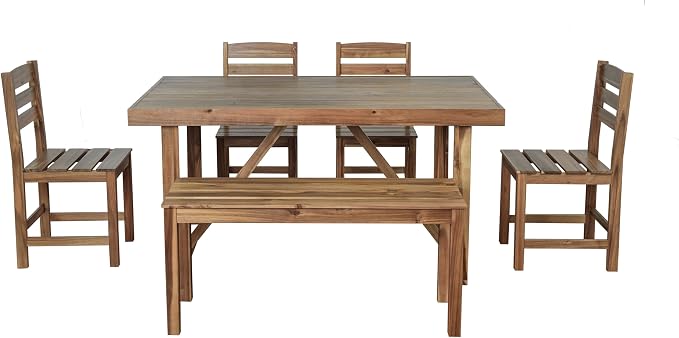 Outdoor Dining Set for 6, Acacia Wood Patio Dining Table Set - Image 4