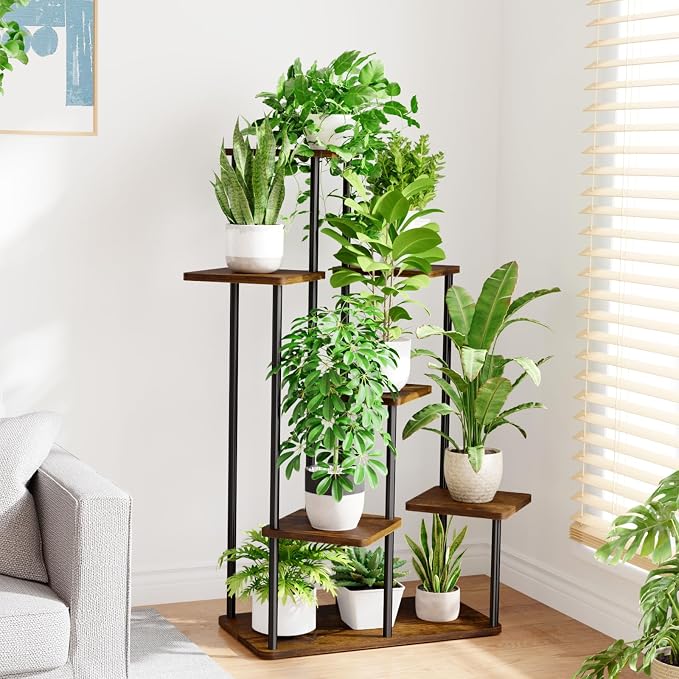 Bamworld Large Plant Stand Indoor 7 Tier Tall Metal Plant Shelf - Image 2