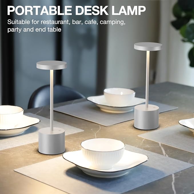 Kakanuo Silver Gray Cordless Lamp Set, Rechargeable Lamp, 3 Color Temperature - Image 2