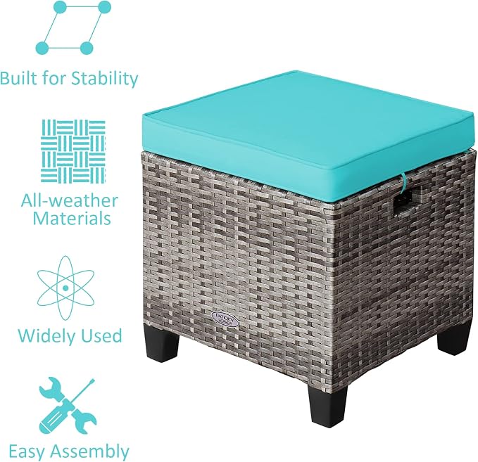 LDAILY Moccha 2 Pieces Patio Outdoor Ottoman, All Weather Rattan Patio Ottoman - Image 5