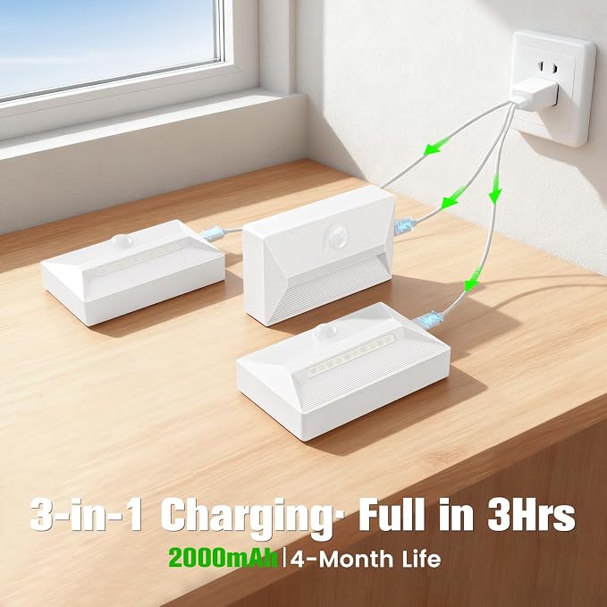 VOLISUN Motion Sensor Stair Light Rechargeable 8 Pack, Night Lights 3 Modes & 3 - Image 2