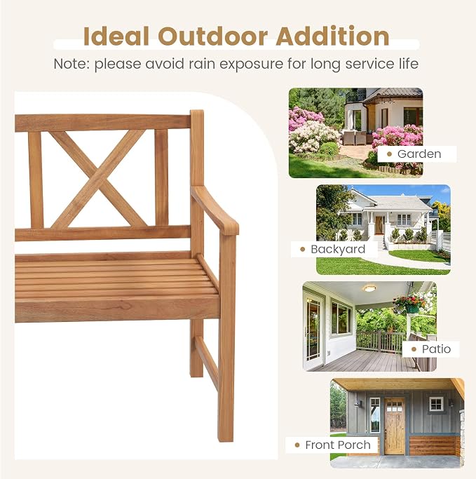 Tangkula Patio Acacia Wood Bench, 2-Person Outdoor Loveseat Chair, Cozy Armrest - Image 10