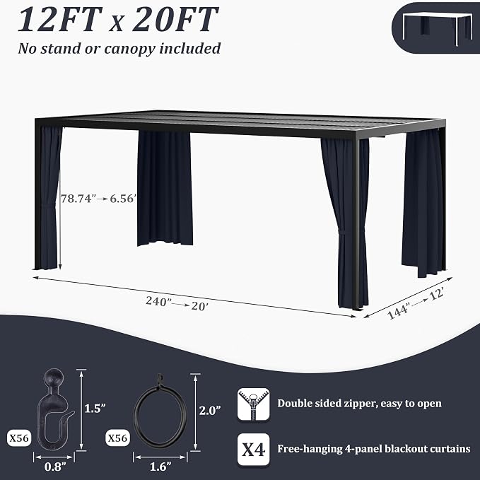 Gazebo Universal Replacement Privacy Curtain, 4-Panels Sidewall Curtains - Image 2