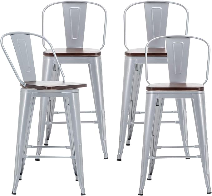 Alunaune 24" Swivel Metal Barstools Set of 4 High Back Counter Height Bar - Image 9