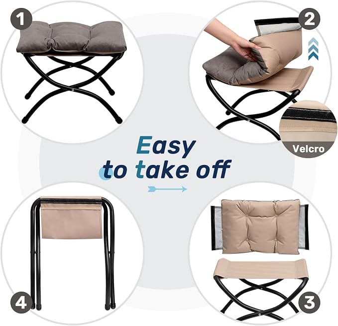 HollyHOME 15" Folding Footrest Stool, Upholstered Small Foldable Ottoman - Image 7
