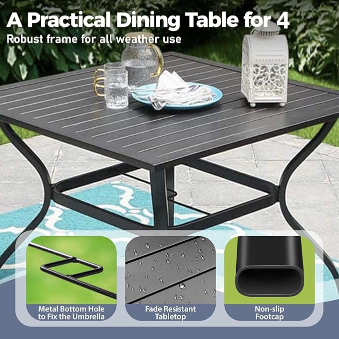 5 Piece Patio Dining Set for 4, 37”x37” Square Table - Image 3