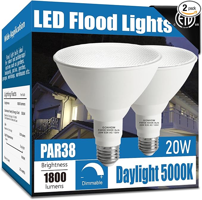 Par38 led Flood Lights Outdoor Light Bulb, Dimmable 1800LM, 20W Replace up to by Gonhom