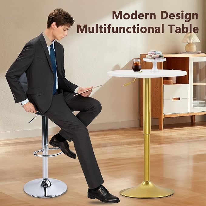 CLATINA Round Bar Pub Tables Set of 2, 360° Swivel High Top Cocktail Table - Image 7