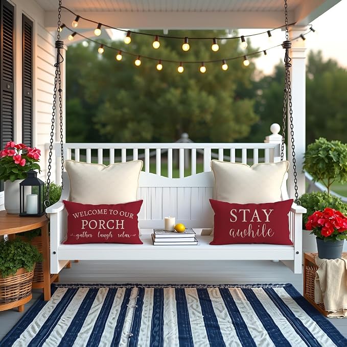 PANDICORN Welcome to Our Porch Stay Awhile Outdoor Lumbar Decorative Throw - Image 3