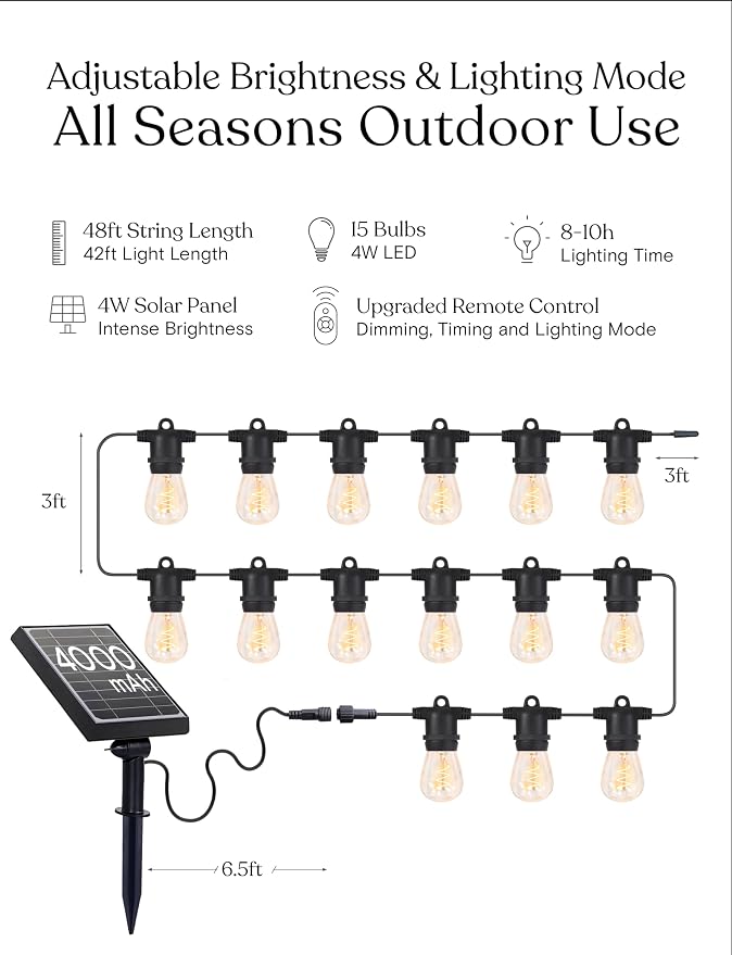 Brightech Ambience Pro Super Bright 48 Ft, 15 Bulbs Solar Power Remote Control - Image 3