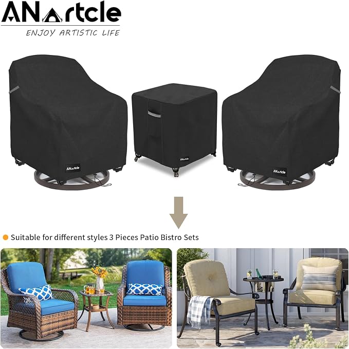 3 Pieces Patio Bistro Sets Cover, 600D Waterproof Heavy Duty Patio Furniture - Image 4