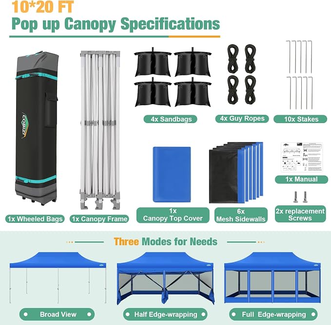 COBIZI 10x20 Canopy Tent, Heavy Duty Pop up Canopy - Image 5