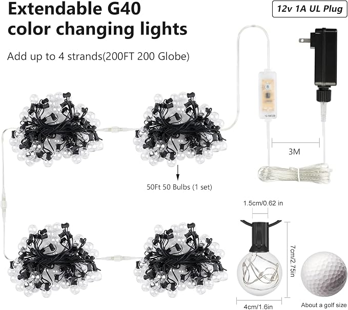 Color Changing Christmas Lights Outdoor String Lights 50ft 50 G40 Bulbs - Image 7