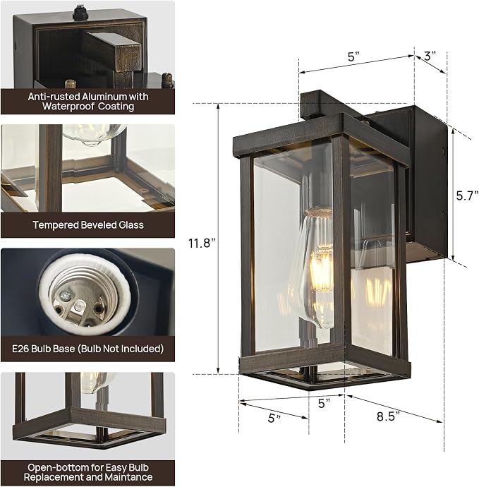 Dusk to Dawn Porch Lights with GFCI Outlets Waterproof Outdoor Wall Lights - Image 2