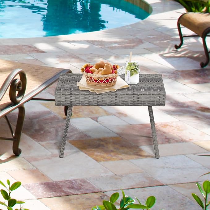 LDAILY Outdoor Side Table, Portable Wicker Coffee Table - Image 9