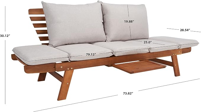 SAFAVIEH Outdoor Collection Emely Natural Acacia Wood/Grey Expandable Loveseat - Image 3