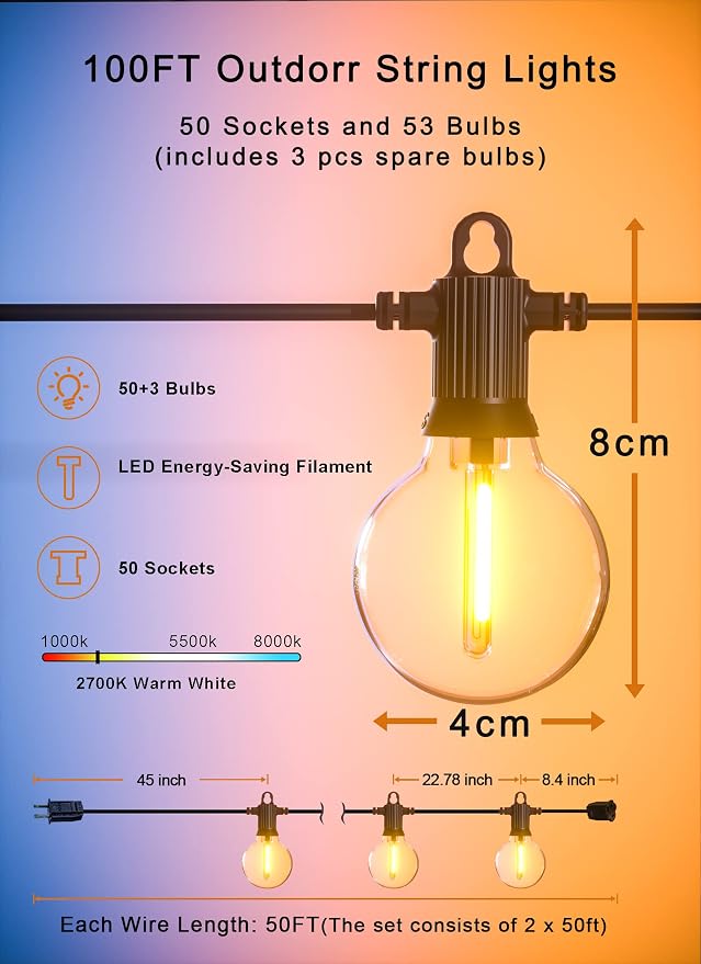 Outdoor String Lights Waterproof, 100FT LED Patio Lights - Image 5