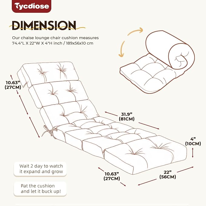 All Weather Chaise Lounge Cushions Outdoor 74.4 x 22 x 4 Inches Lounge Chair - Image 3