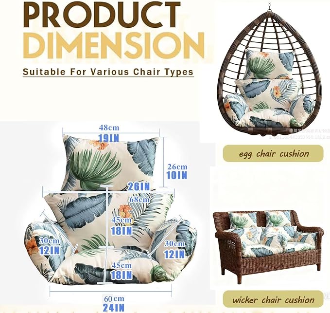 Patio Hanging Egg Chair Cushion Replacement Soft Swing Basket Chair Pads Large - Image 6