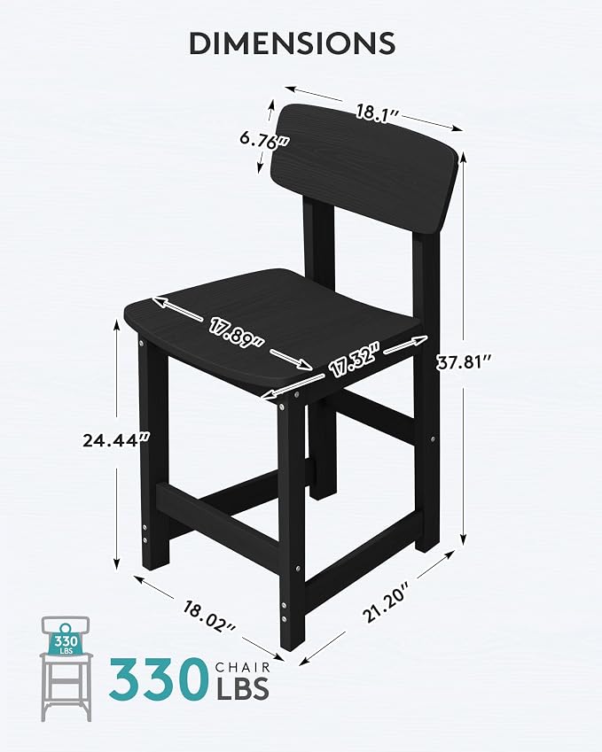 SERWALL Outdoor Bar Stools Set of 2, All Weather HDPE 25" Counter Height Bar - Image 2
