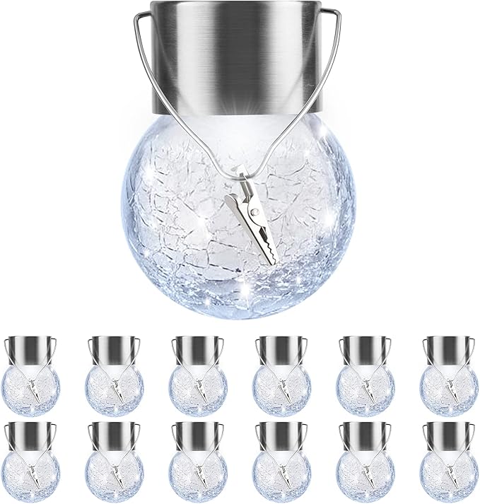 PARTPHONER 12 Pack Hanging Solar Lights Outdoor, Waterproof Solar Globe Lantern by PARTPHONER